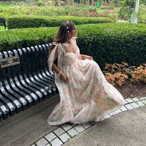 Pink Sundress with Flutter Sleeves and Sweetheart Neckline for Brides